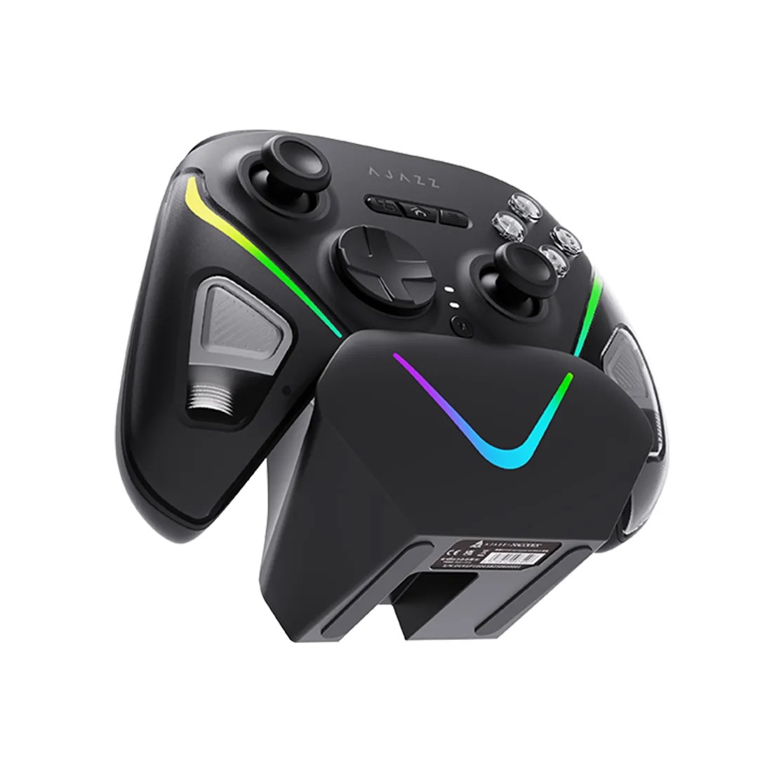 Геймпад с док-станцией, Ajazz, GP100/Set/Black, GP100, Беспроводной, USB, Bluetooth 5.3, 2.4 ГГц, Частота опроса до 1000 Гц, Кастомные Hall-стики, Дву