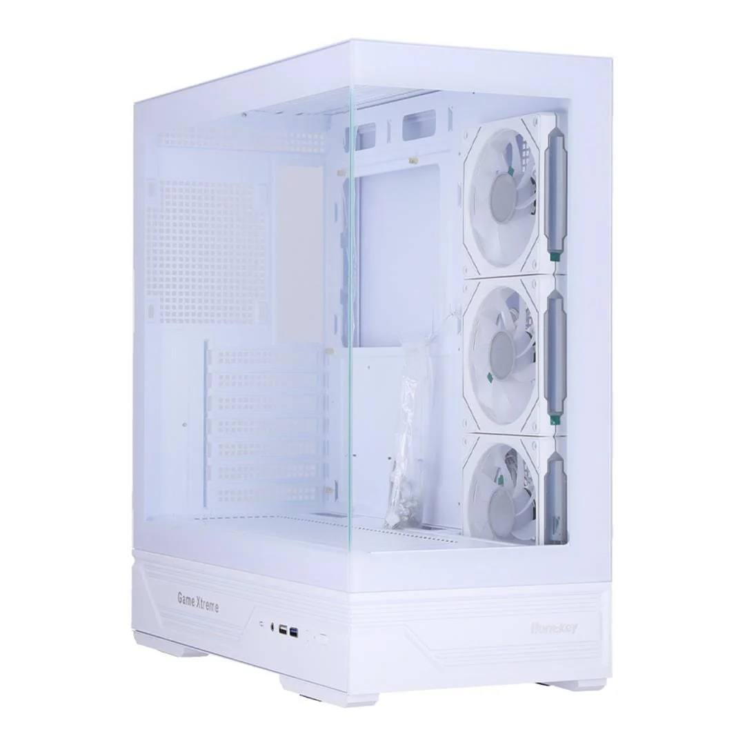 Корпус Huntkey, GX760A Fortune White, ATX/Micro ATX, USB 1*3.0/2*2.0, HD-Audio, Кулер 4*12см ARGB, Высота процессорного кулера до 160 мм, Длина VGA до