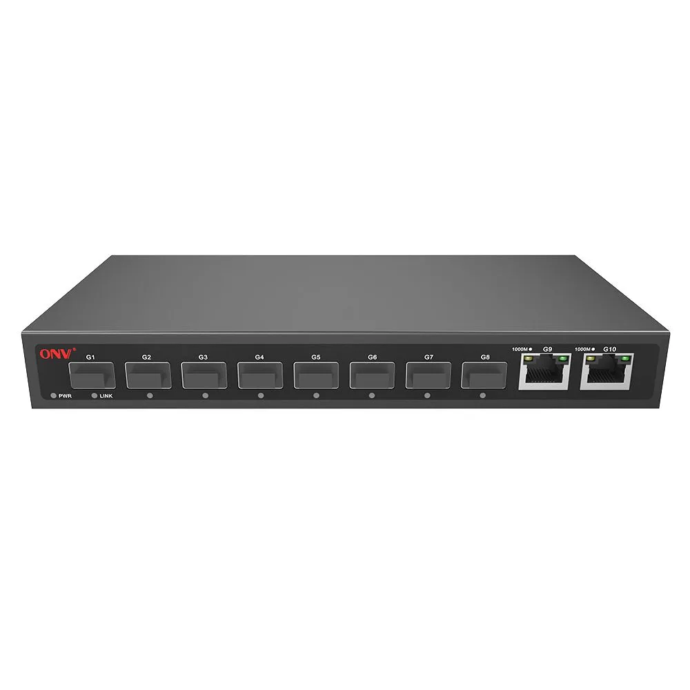Коммутатор GbE 8-портовый ONV H3008FO <8*1000M SFP+2*10/100/1000M RJ45, Switch capacity：20Gbps, Buffer Memory：2M, Forwarding Rate：14.89Mpps, MAC Addre