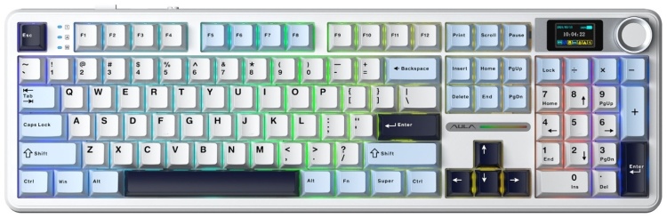 Клавиатура AULA F108 Pro Light Blue+White+Black Purple, Reaper switch, EN/RU/KZ, 2.4/BT/USB-C