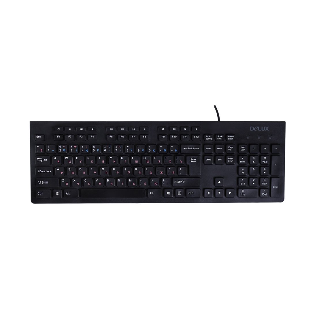 Клавиатура, Delux, DLK-180UB, USB, Кол-во стандартных клавиш 104, Размер: 439,2 x 141,5 x 25,5  мм,,