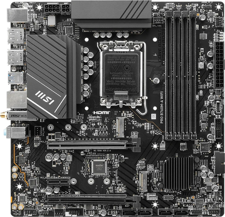 Мат.плата MSI PRO B760M-A WIFI LGA1700 4xDDR5 4xSATA3 RAID 2xM.2 2xHDMI 2xDP mATX