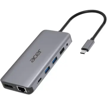 Переходник Док-станция Acer 12in1 Type C dongle: 2 x USB3.2, 2 x USB2.0, 1x SD/TF, 2 x HDMI, 1 x PD, 1 x DP, 1 x RJ45, 1 x 3.5 Audio, silver