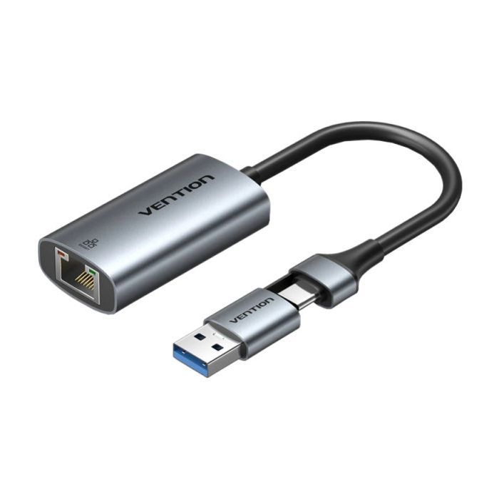 Адаптер USB Vention CFQHB <USB-C + USB-A to Gigabit Ethernet Adapter 0.15M Gray Aluminum Alloy Type>