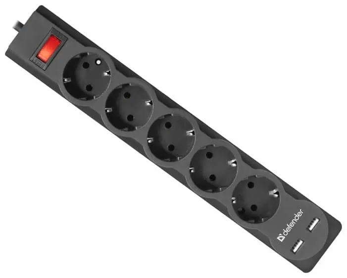 Сетевой фильтр Defender DFS 751 5 розеток, 1.8 м (защита от ВЧ и импульсных помех, USB зарядка 2.1А)
