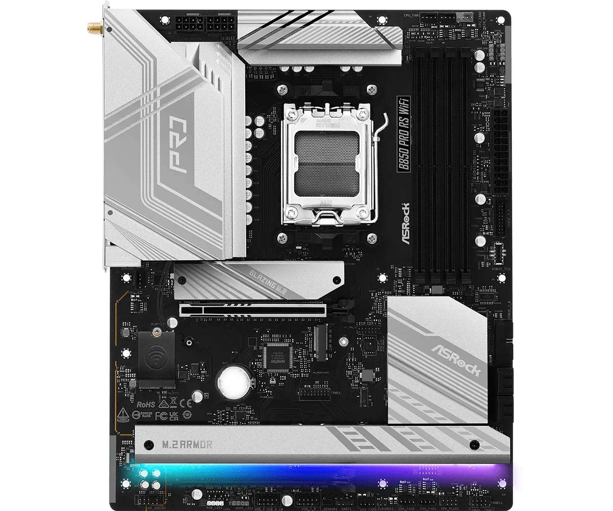 Мат.плата AMD ASRock B850 PRO RS AM5 4xDDR5 4xSATA 3xM.2 1xUM.2 21xUSB 1xHDMI ATX