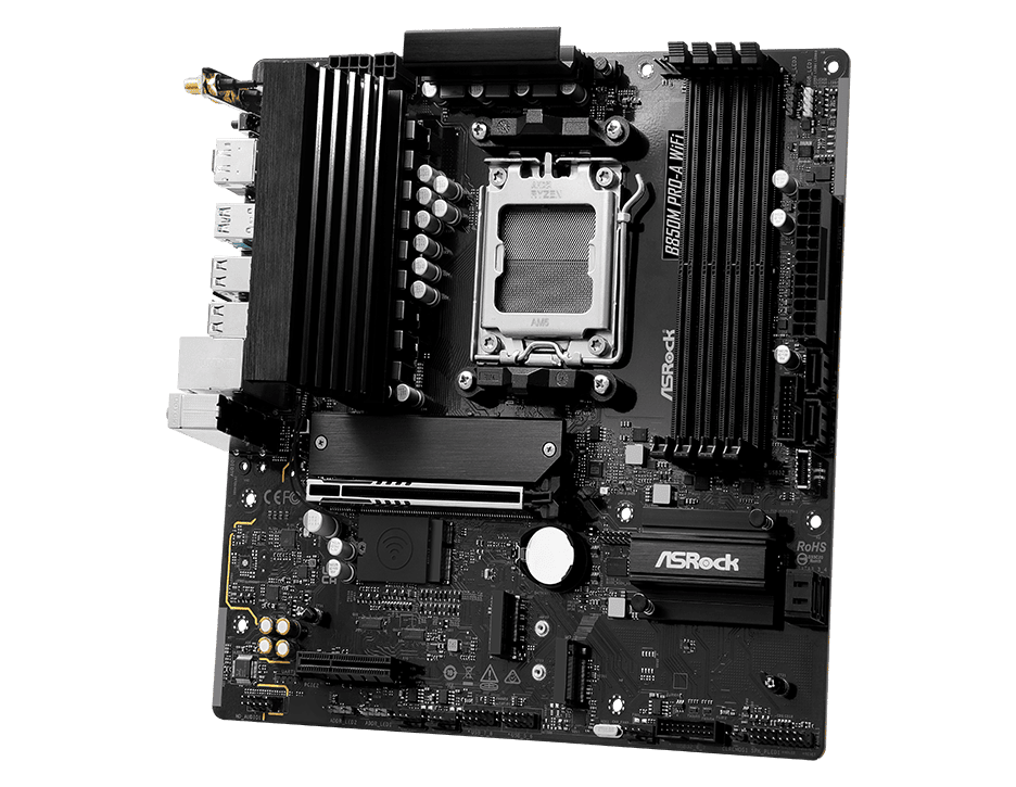 Мат.плата AMD ASRock B850M PRO-A WIFI AM5 4xDDR5 4xSATA 3xM.2 15xUSB 1xHDMI 1xDP WiFi6E mATX
