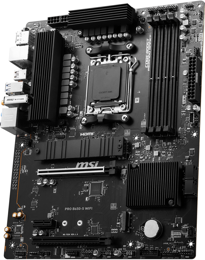 Мат.плата AMD MSI PRO B650-S WIFI AM5 B650 4xDDR5 4xSATA3 RAID 2xM.2 HDMI DP ATX