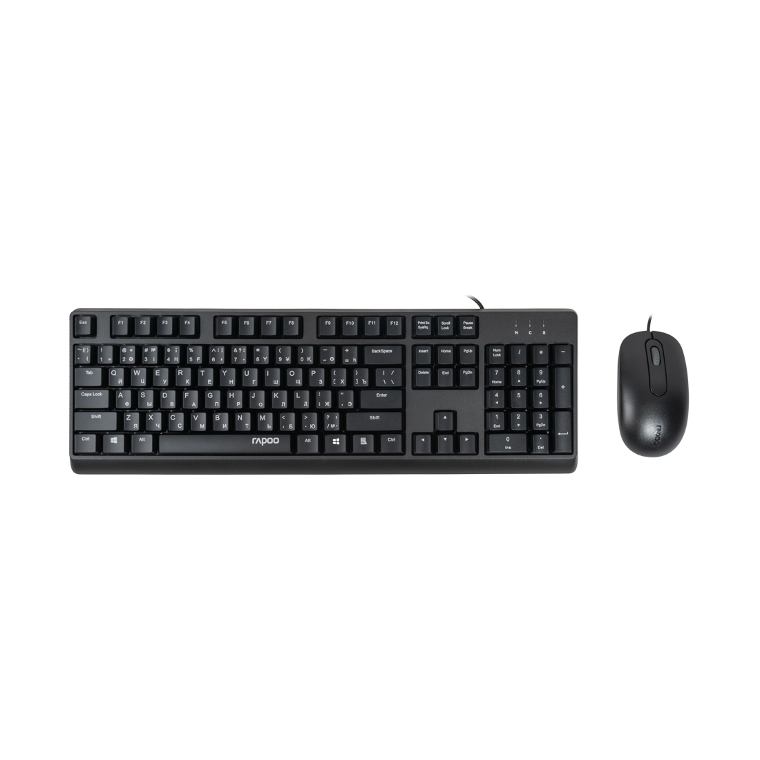 Комплект Клавиатура + Мышь, Rapoo, X130PRO, Чёрный Оптическая мышь, 1000DPI, USB, Анг/Рус/Каз, Длина кабеля 1,5 метра, Кол-во стандартных клавиш 104, 