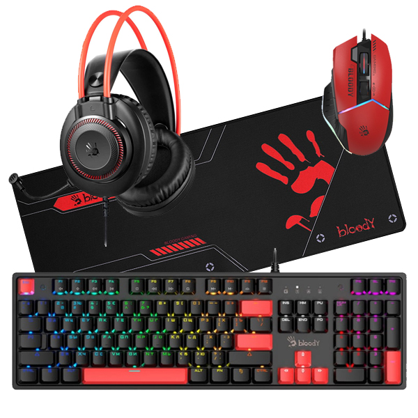 Комплект игровой Bloody BS5100 4в1 <S510R+W95Max Sports Red + G200S + BP-50L>