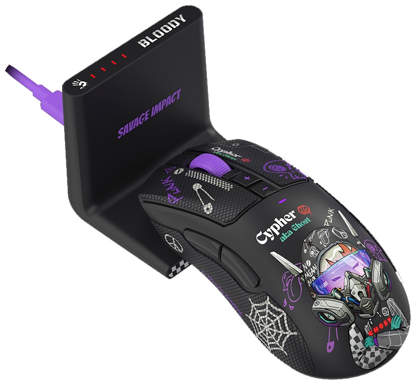 Мышь игровая беспроводная Bloody R73 Ultra Duo Black <док стн, 2.4GHz+USB, 20000CPI, 1000Hz>