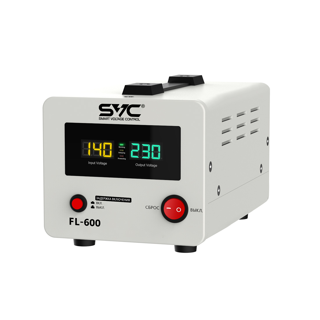 Стабилизатор (AVR), SVC, FL-600, 600ВА/500Вт, Диапазон работы AVR: 140-260В, Выходное напряжение: 220В +/-7%, Задержка включения, выход 2 шт Sсhuko, L