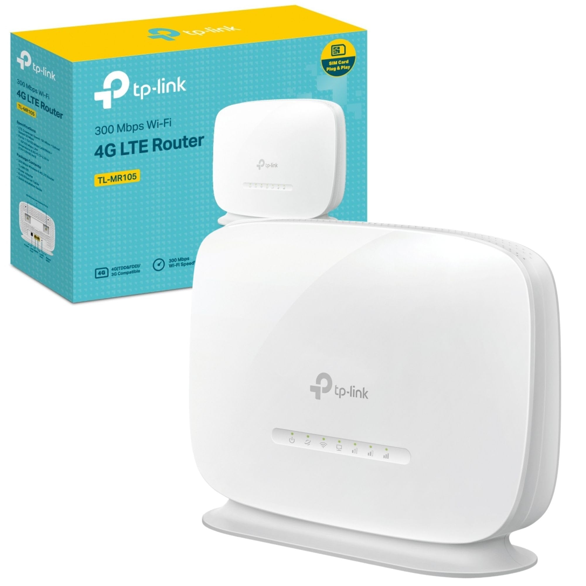 Маршрутизатор 4G LTE Cat4 беспроводной 300M TP-Link TL-MR105 (1 порт LAN 10/100 Mbps, 1 порт LAN/WAN 10/100 Mbps, 1 слот для SIM-карты, 2 встроенные W