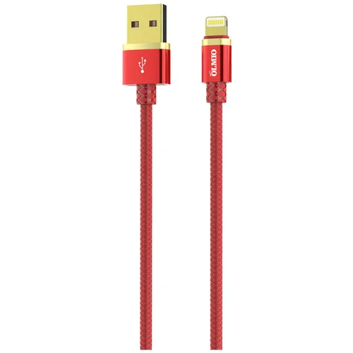 Кабель OLMIO DELUXE, USB 2.0 - lightning, 1м, 2.1A, красный