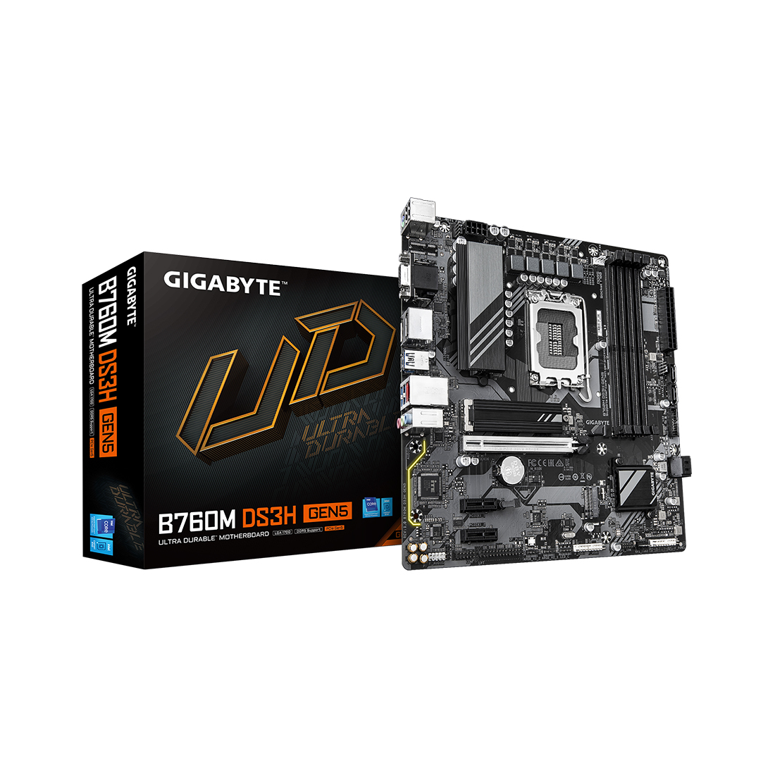 Мат.плата Gigabyte B760M DS3H WF6E GEN5, 4DDR5, PCIx16 Socket1700, MATX, iB760 (2DP+HDMI)