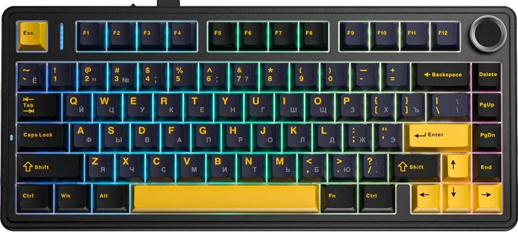 Клавиатура AULA F75, Thunder Black, Black+Dark Blue+Orange, Gray Wood V3, EN/RU/KZ, 2.4/BT/USB-C