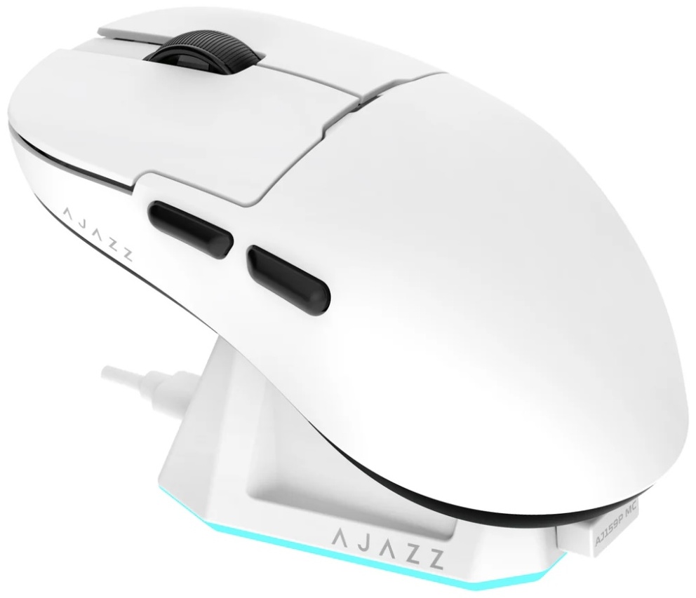 Мышь, Ajazz, AJ159/NLP/White, AJ159 NL P, Оптическая, Сенсор Ajazz-T PAW3395, до 26000 DPI, 650 IPS, 6 кнопок, Беспроводная, USB, Bluetooth, NearLink,