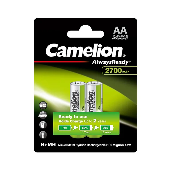 Аккумулятор, CAMELION, NH-AA2700ARBP2, AlwaysReady Ni-MH Rechargeable, AA, 1.2V, 2700 mAh, 2 шт. в б