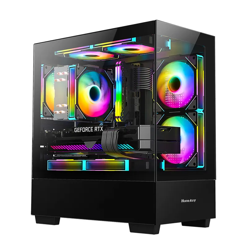 Корпус Huntkey, G35, Micro ATX/Mini-ITX, USB 1*3.0/2*2.0, HD-Audio+Mic, Кулер 3*12см RGB, Высота процессорного кулера до 160 мм, Длина VGA до 340мм, 1