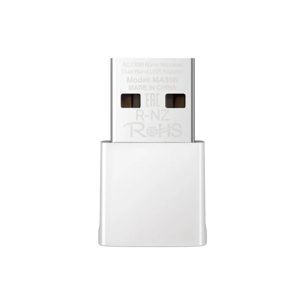 Сетевой адаптер беспроводной USB AC1300 Mercusys MA30N <Двухдиапазонный Wi‑Fi USB‑адаптер, 867 Мбит/с на 5 ГГц + 400 Мбит/с на 2,4 ГГц, 802.11ac/a/b/g