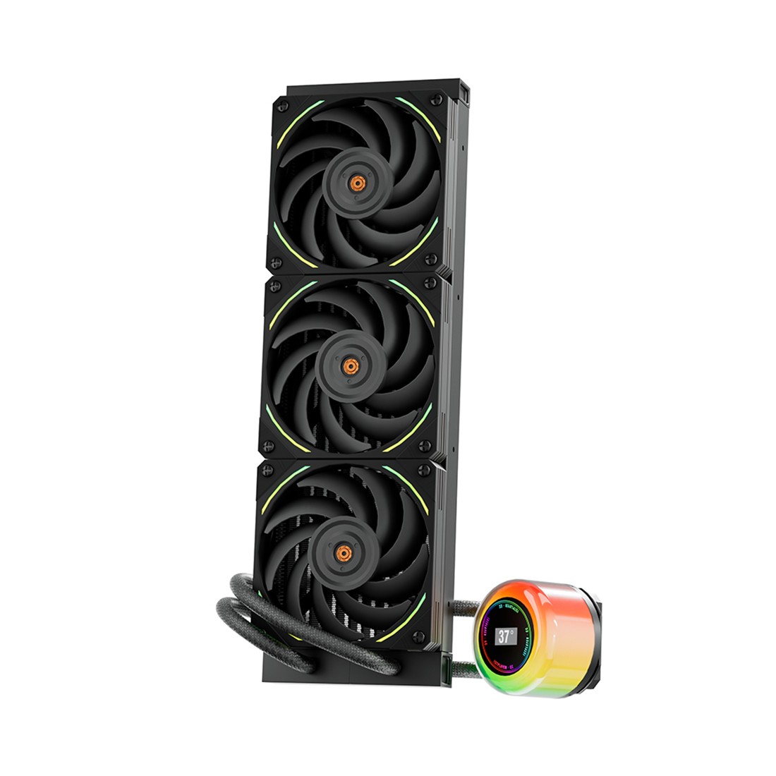 Кулер с водяным охлаждением, 1STPLAYER, CC 360 BLACK, Intel: 115X/1366/2011/1700 и AMD: AM5/AM4/AM3/AM2/FM1/FM2/FM3, TDP 300W, 3*120мм, 800-2000 об/ми