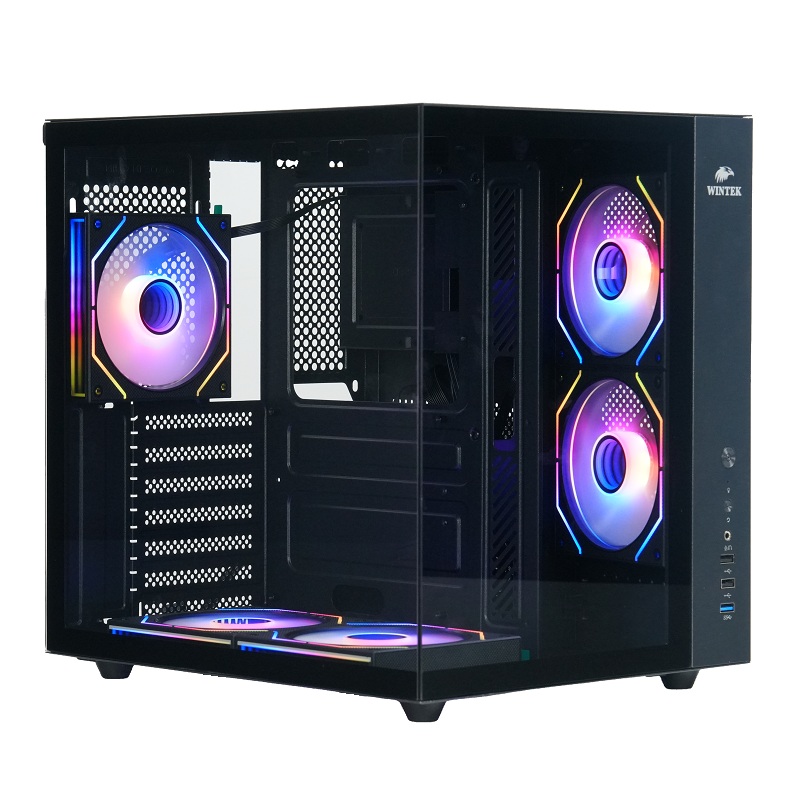 Корпус Wintek Cube Pro V909-B TG, ATX, USB 1*3.0/2*2.0, 5*12cm ARGB PWM (контроллер + пульт д/у), чёрный