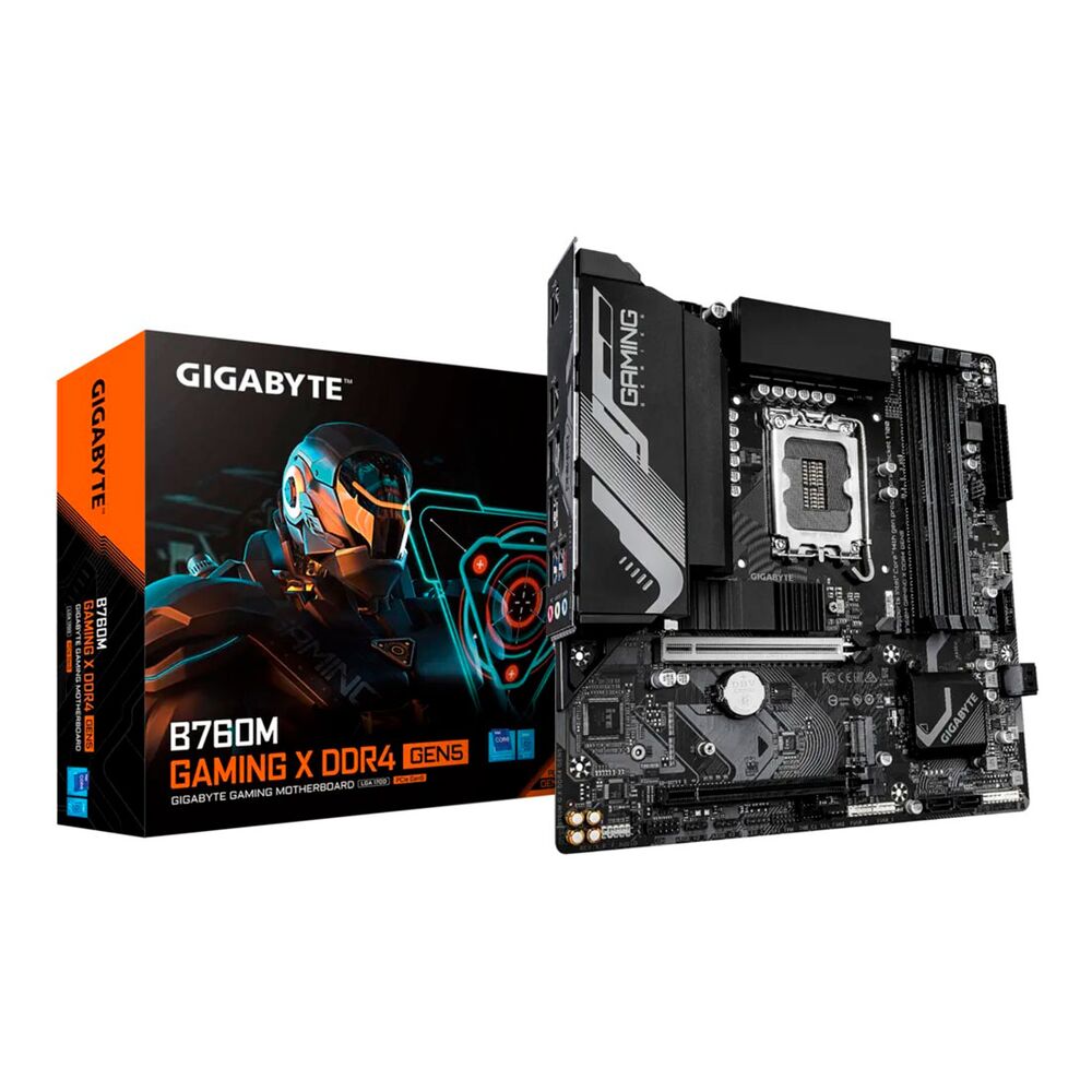 Мат.плата Gigabyte B760M GAMING X DDR4 GEN5, LGA1700, iB760, 4xDDR4 2133/2400/2666/2933/3000/3200/5333(OC), 4xSATA3, 2xM.2 (PCI-E 4.0x4/x2), Raid, 1хD