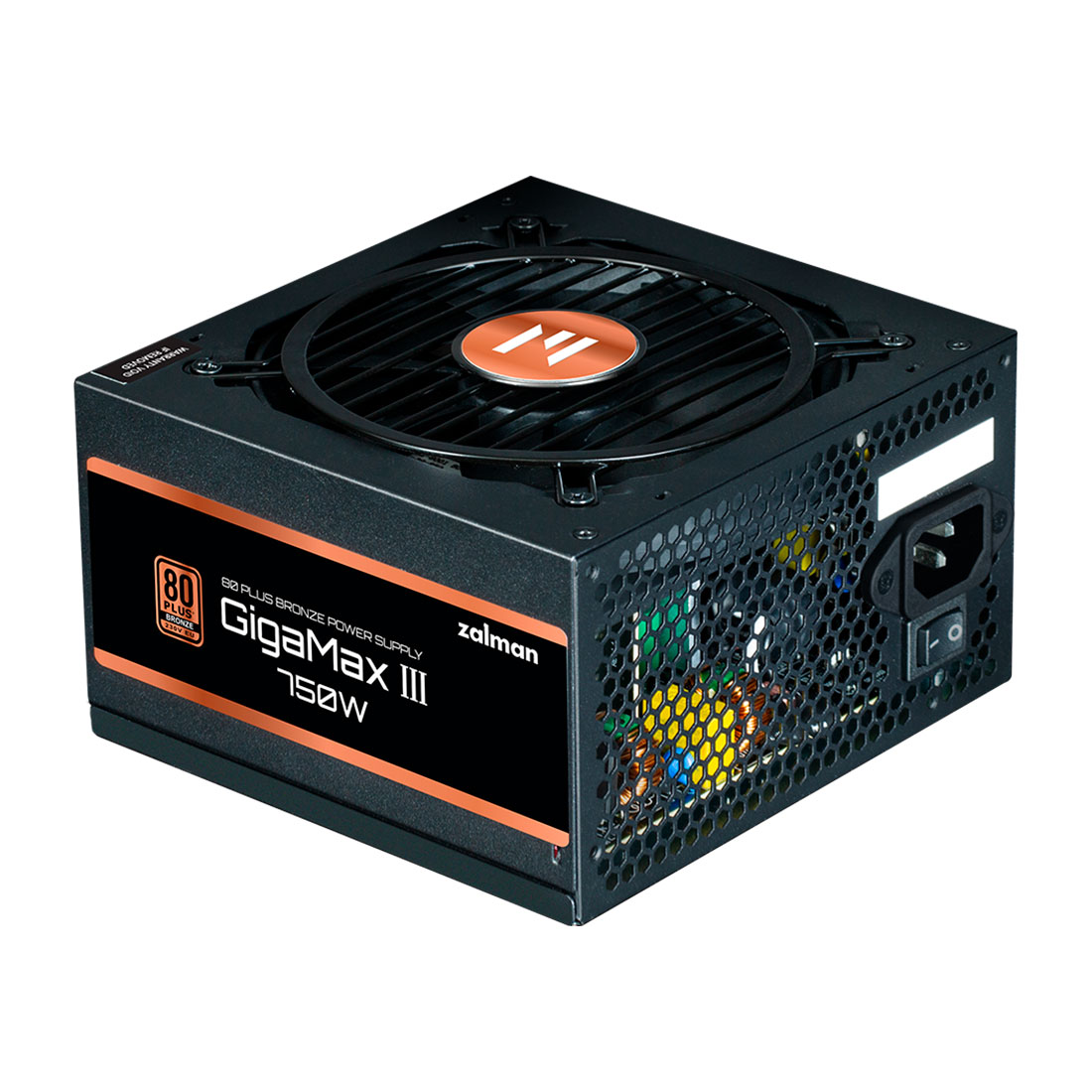 Блок питания Zalman, ZM750-GV3, 750W, Bronze, ATX3.1, APFC, 20+4 pin, 2*4+4pin, 6*Sata, 3*Molex, 4*PCI-E 6+2 pin, 1*PCI-E 12+4pin, Вентилятор 12см, 15