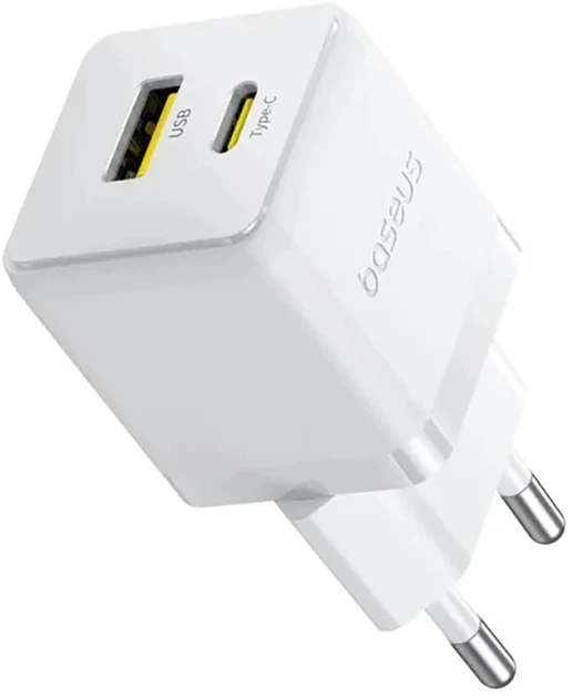 Адаптер питания, Baseus, Palm (P10111608213-00), C+U, 20W, Белый