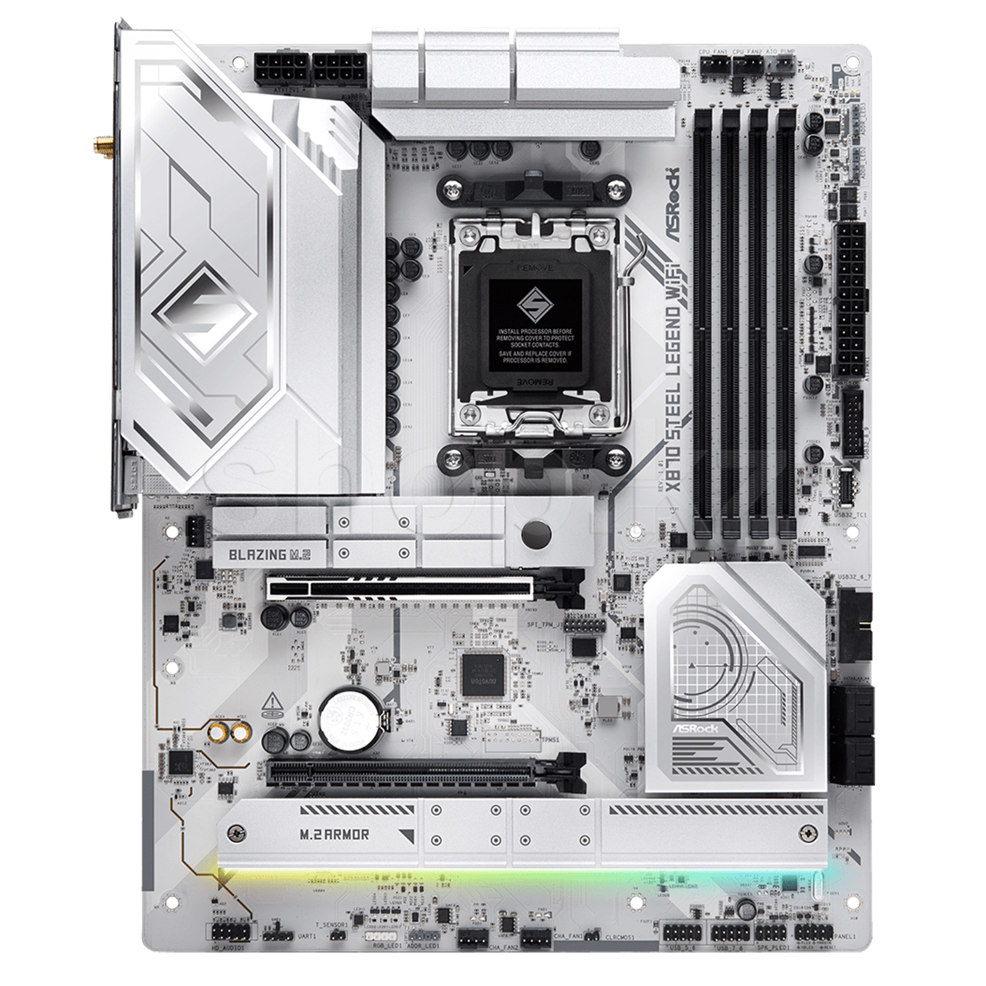 Мат.плата AMD ASRock X870 STEEL LEGEND WIFI, AM5, X870, 4xDDR5 8000+(OC), 4xSATA3, 3xM.2 (PCIe Gen4x4), 1xHDMI, 2xPCI-Ex16, WiFi, ATX