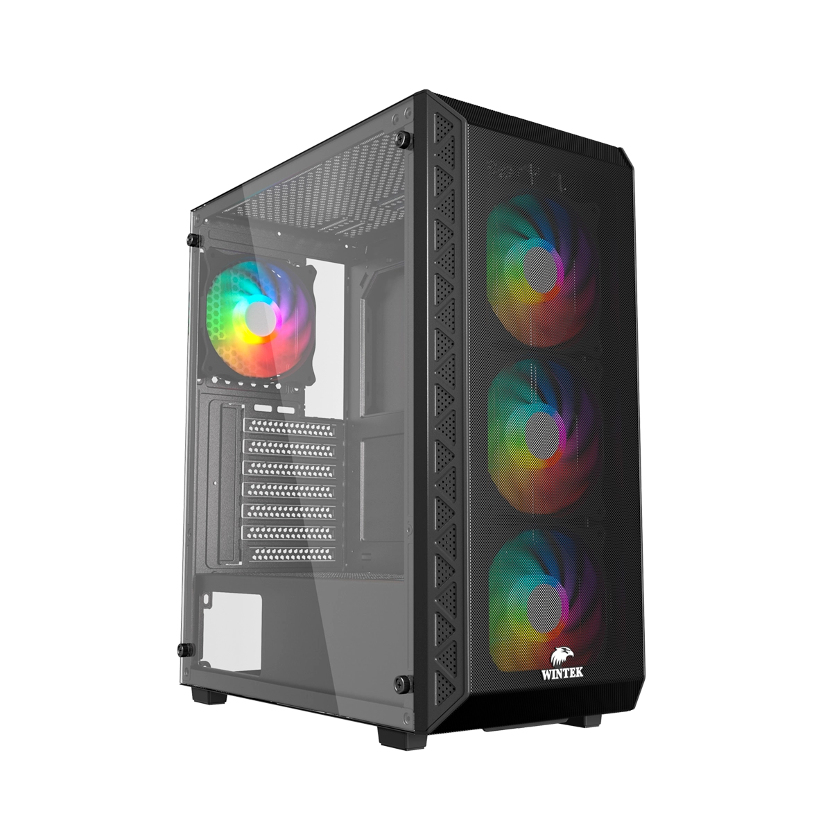Корпус Wintek Mars PS195-6-M-B TG, ATX/Micro ATX, USB 1*3.0/2*2.0, 0,45mm, 4*12cm ARGB fan, Black