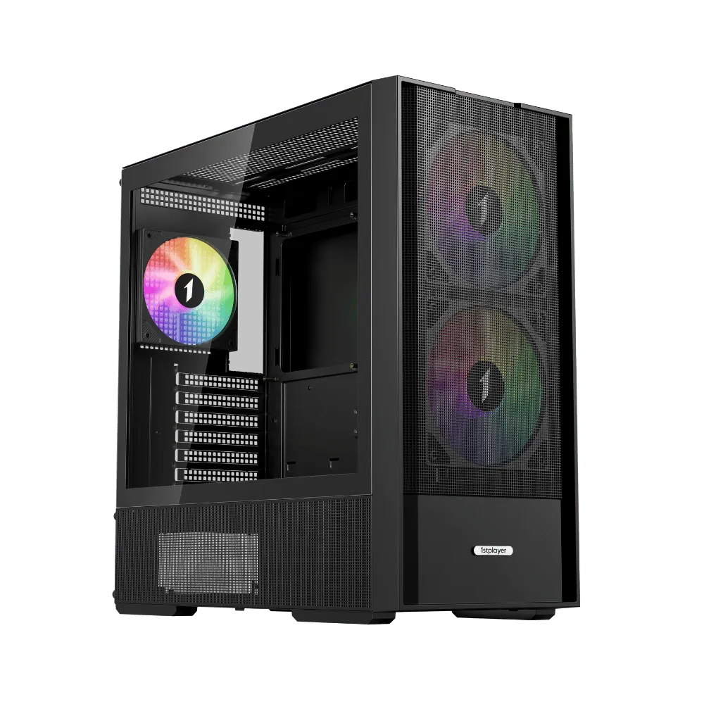 Корпус 1STPLAYER, AU7-BK, AU7-BK-2FA7-14-2FA7R-1FA7, ATX / M-ATX / ITX, 1*3.5"/2*2.5", Вентилятор 4*14см, Высота кулера до 170 мм, Длина VGA до 390 мм