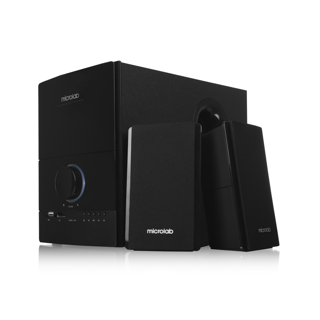 Колонки Microlab, M500U/2.1, 40Вт(12Вт*2+16Вт), Вход 2RCA, USB / SD slots , Выход 2RCA, Чёрный