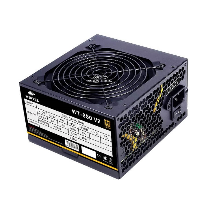 Блок питания Wintek WT-650 V2, 650W, APFC, 24 pin, 2*P8 (4+4), 2*P6+2, 4*SATA, 2*MOLEX, 80+ Bronze, black