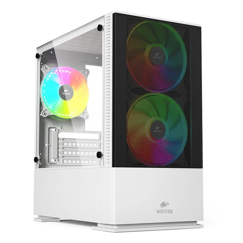 Корпус Wintek Shadow 701-W TG, mATX, USB 1*3.0/1*2.0, HD-Audio+Mic, 2*14cm+1*12cm ARGB fan, белый