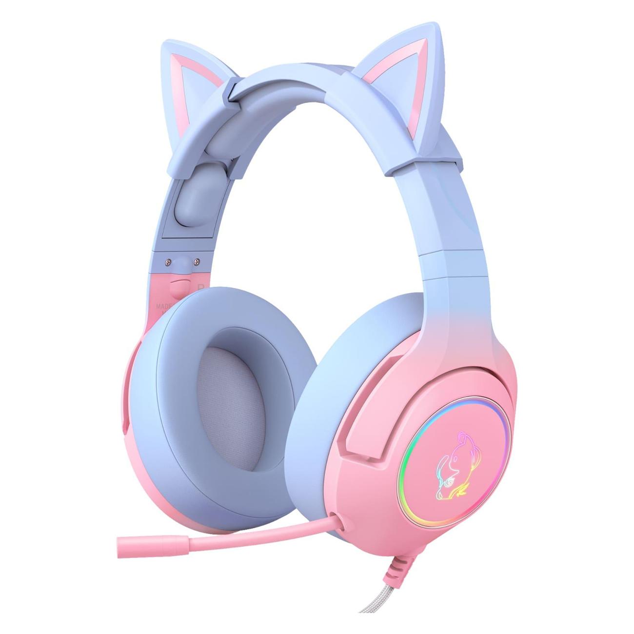 Наушник игровой ONIKUMA K9 Ушики, USB 7.1, розово-голубой