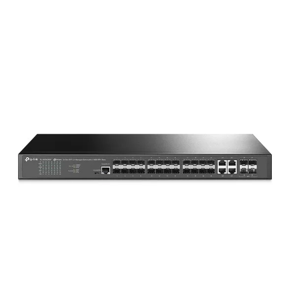 Коммутатор управляемый оптический SFP 24-портовый Tp-Link TL-SG3428XF <JetStream управляемый коммутатор уровня 2+, 24 слота Gigabit SFP, 4 комбинирова