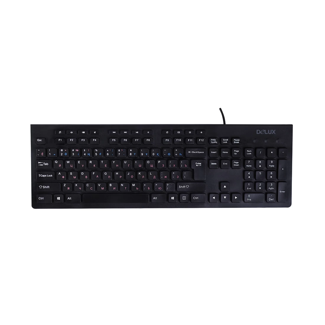 Клавиатура, Delux, DLK-180UB, USB, Кол-во стандартных клавиш 104, Размер: 439,2 x 141,5 x 25,5  мм,,