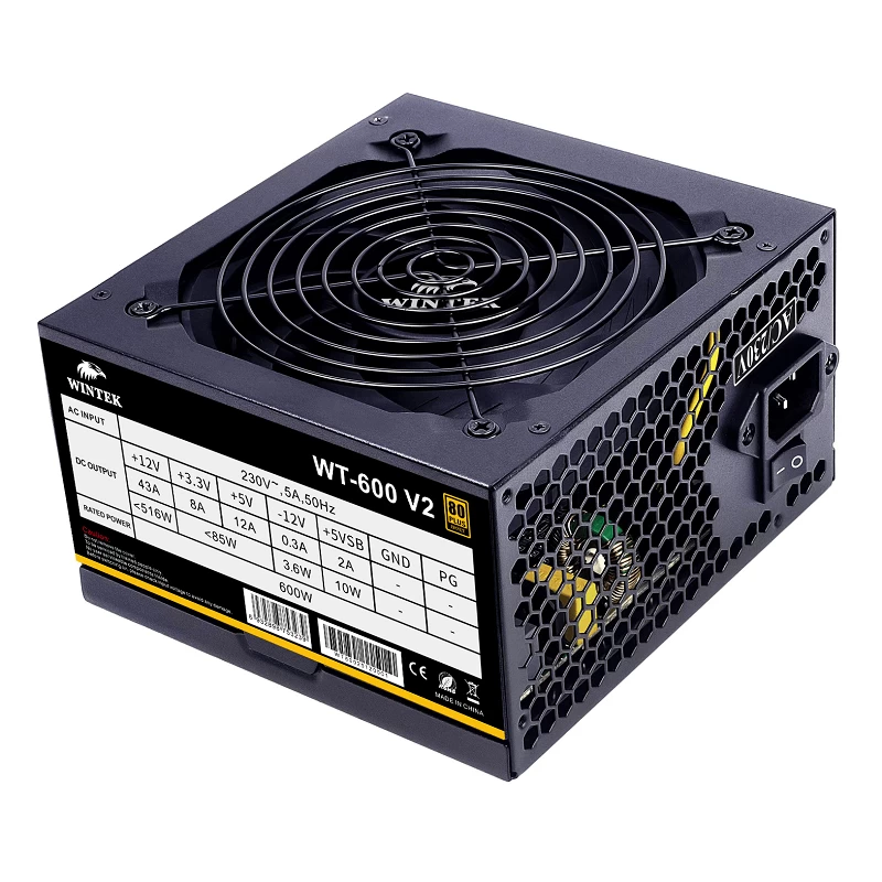 Блок питания Wintek WT-600, V2, 600W, APFC, 20+4, 2*P8 (4+4), 2*P6+2, 4*SATA, 2*MOLEX, 80+ Bronze
