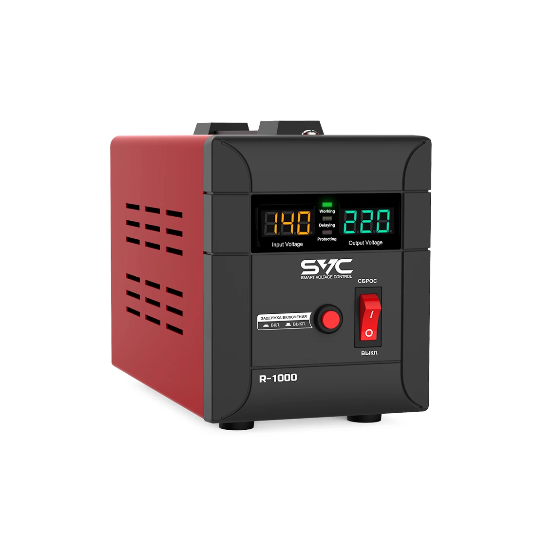 Стабилизатор (AVR), SVC, R-1000, 1000ВА/1000Вт, Диапазон работы AVR: 140-260В, Выходное напряжение: