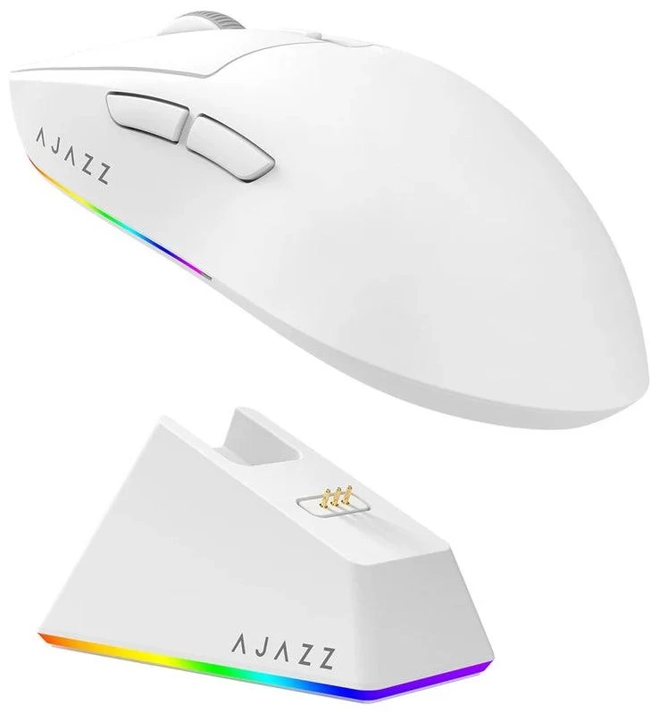 Мышь, Ajazz, AJ139/V2/MC/White, AJ139 V2 MC, Игровая, Оптическая, PixArt PAW3311, до 12000 DPI, Беспроводная, USB, 2,4 ГГц, Bluetooth, Белый 