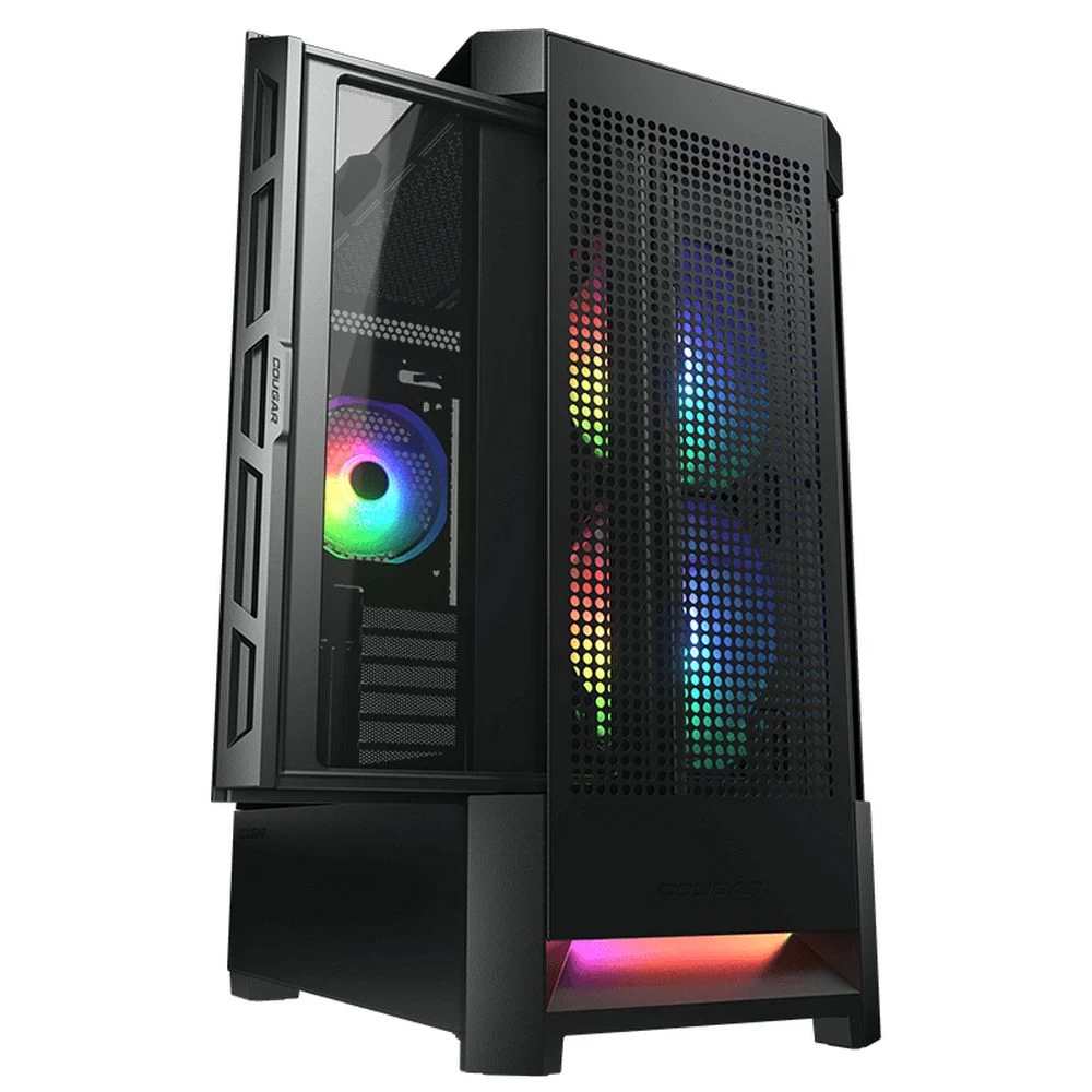 Корпус HEC Cougar Airface Pure Pro Black, ATX/Micro ATX/Mini ITX, USB Type-C/2*3.0, HD-Audio, Кулер 4*12см ARGB, Высота процессорного кулера до 175 мм