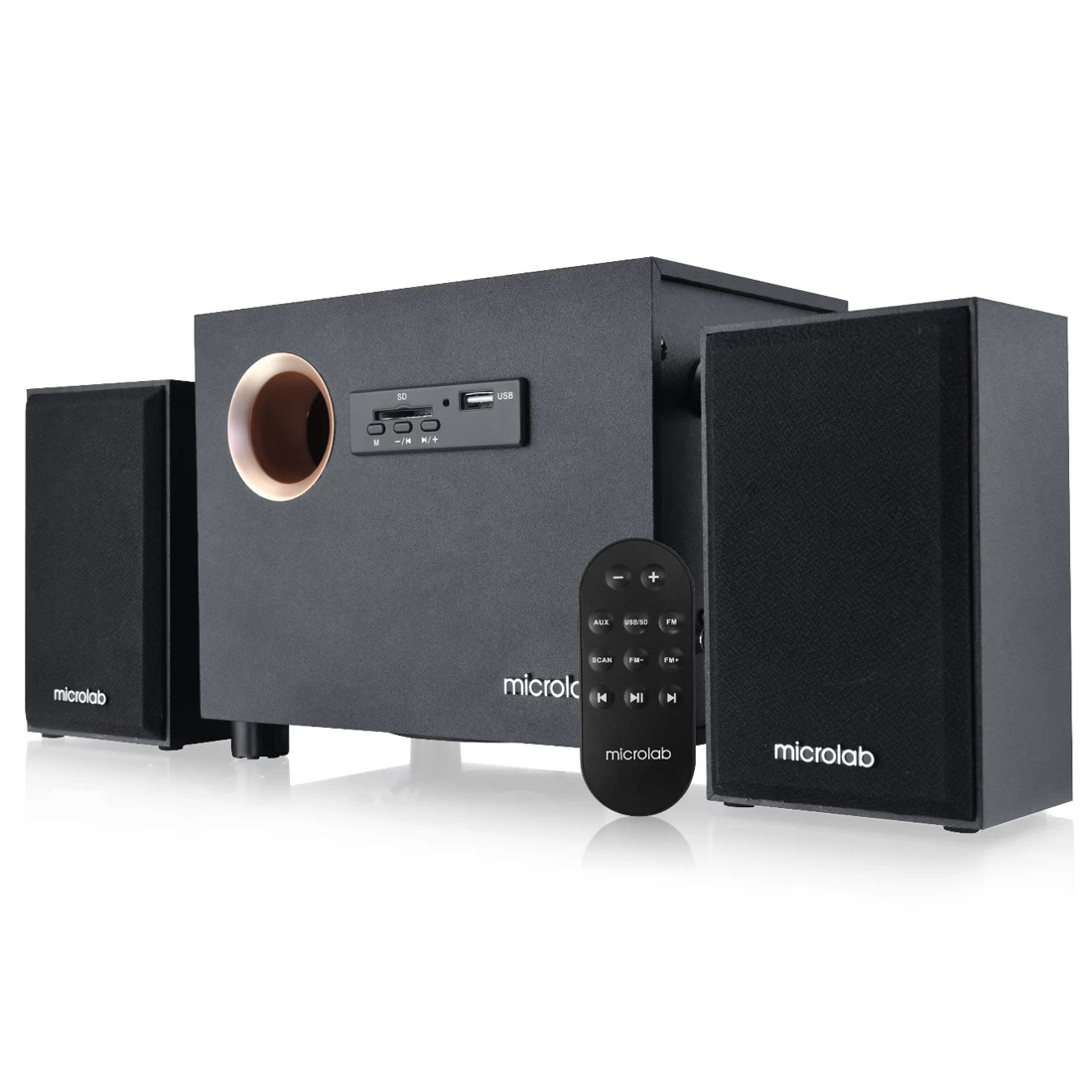 Колонки Microlab M-105, 10Вт (2,5Вт*2+5Вт), Выход 2RCA, Вход 3.5 MiniJack, Чёрный
