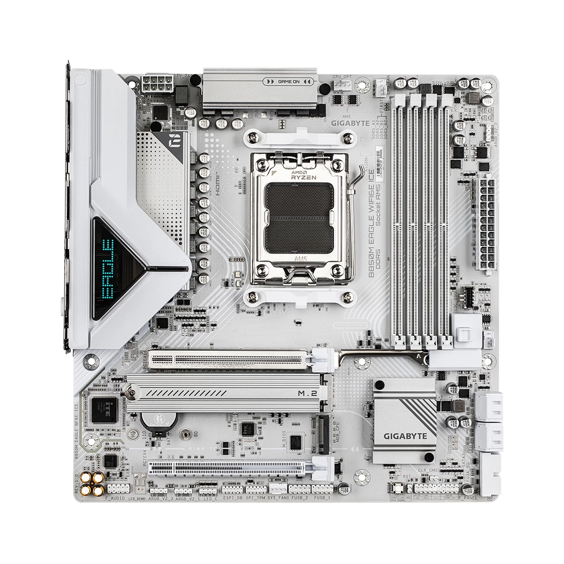 Мат.плата AMD Gigabyte B850M EAGLE WIFI6E ICE, AM5, B850, 4xDDR5 4400/4800/5200/8200(OC), 4xSATA3, 2xM.2 (PCIe 4.0 x4/x2), RAID, 1xHDMI, 2хDP, 2xPCI-E