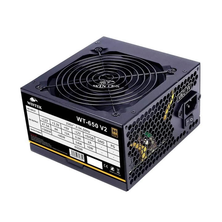 Блок питания Wintek WT-650 V2, 650W, APFC, 24 pin, 2*P8 (4+4), 2*P6+2, 4*SATA, 2*MOLEX, 80+ Bronze, black